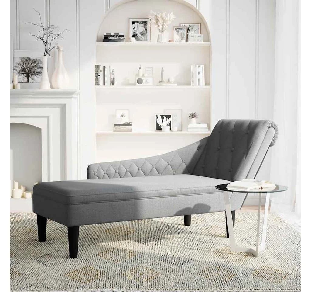 vidaXL Chaiselongue mit Kissen und Rechter Armlehne Hellgrau Stoff