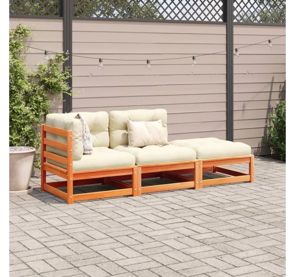 vidaXL Gartenlounge-Set 3-tlg. mit Kissen Wachsbraun Kiefernholz - Bild 3