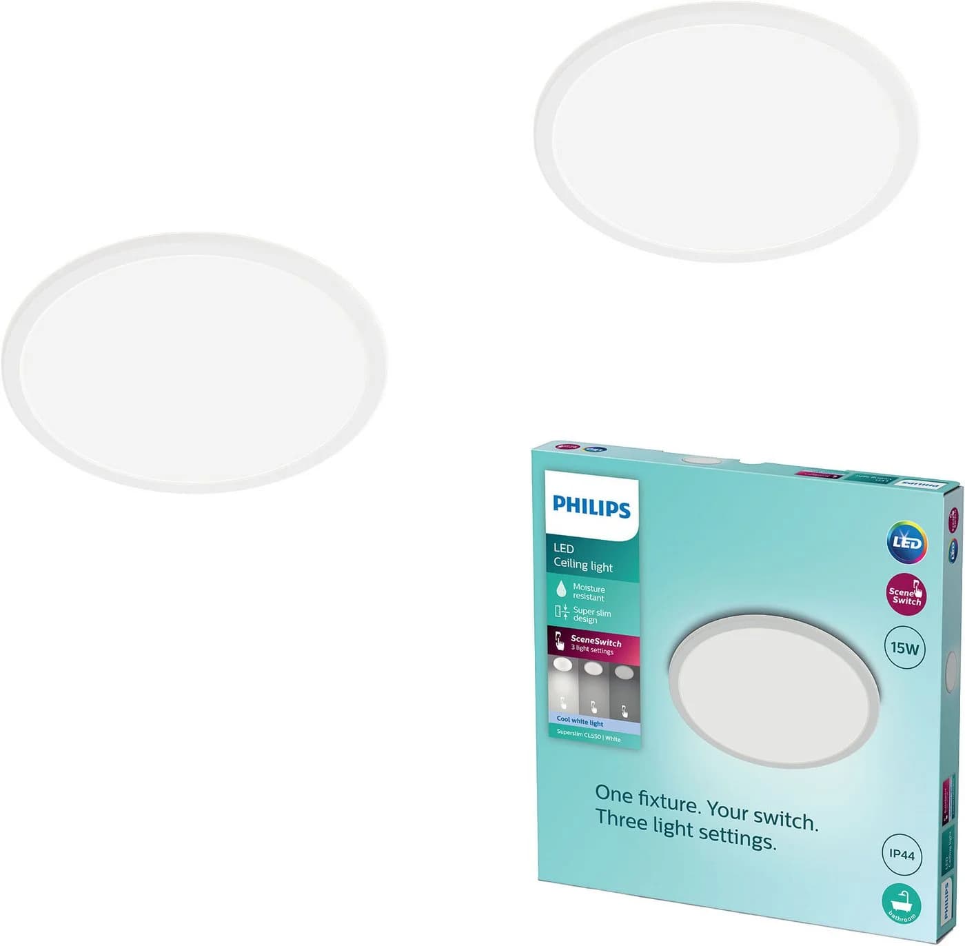 Philips LED Deckenleuchte Multipack 2x Superslim 3-in-1 CL550, SceneSwitch, Dimmfunktion, IP44 - Bild 2