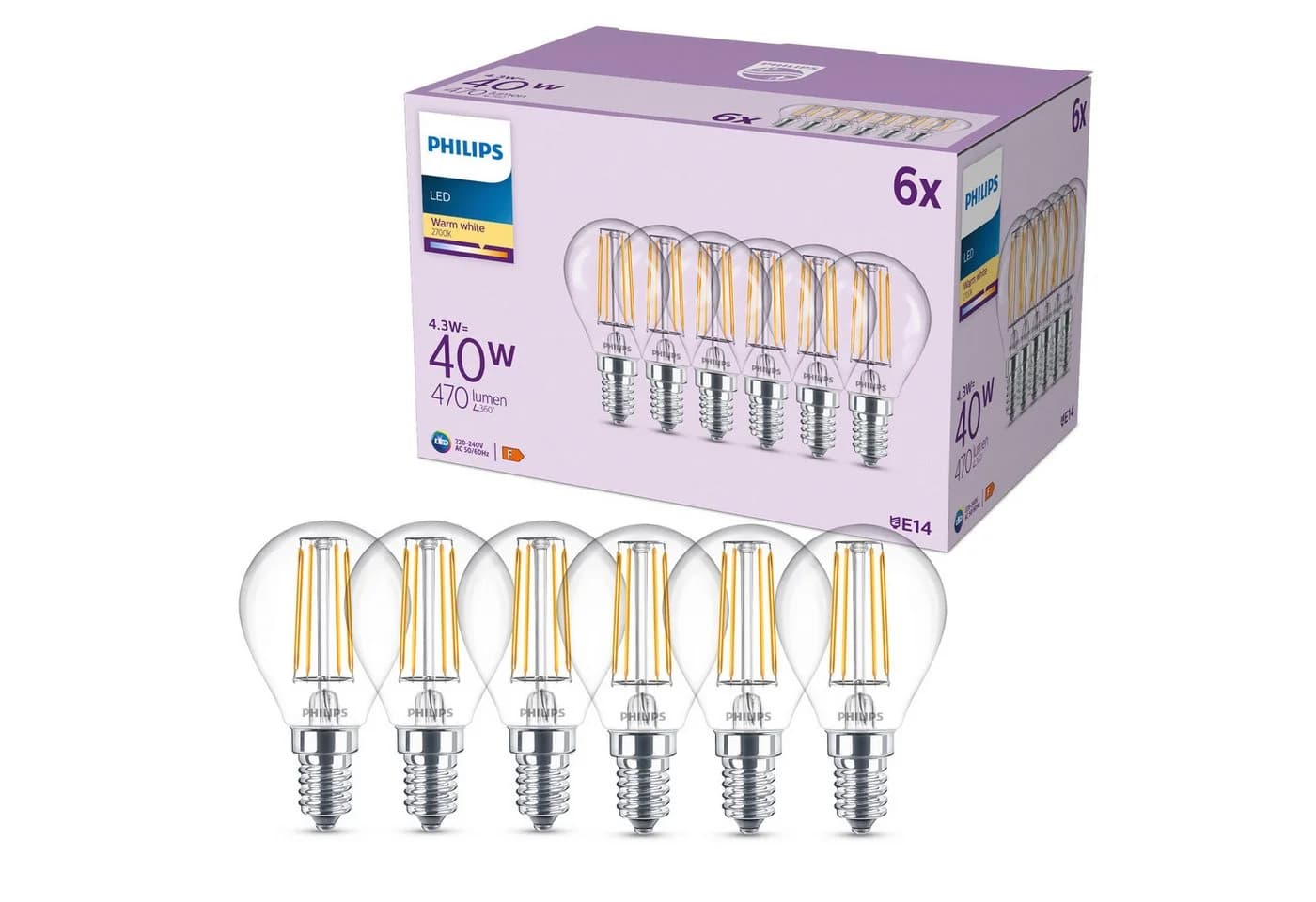 Philips LED-Leuchtmittel Classic 40W Non-Dim E14 6 St. Warmweiß - Bild 2