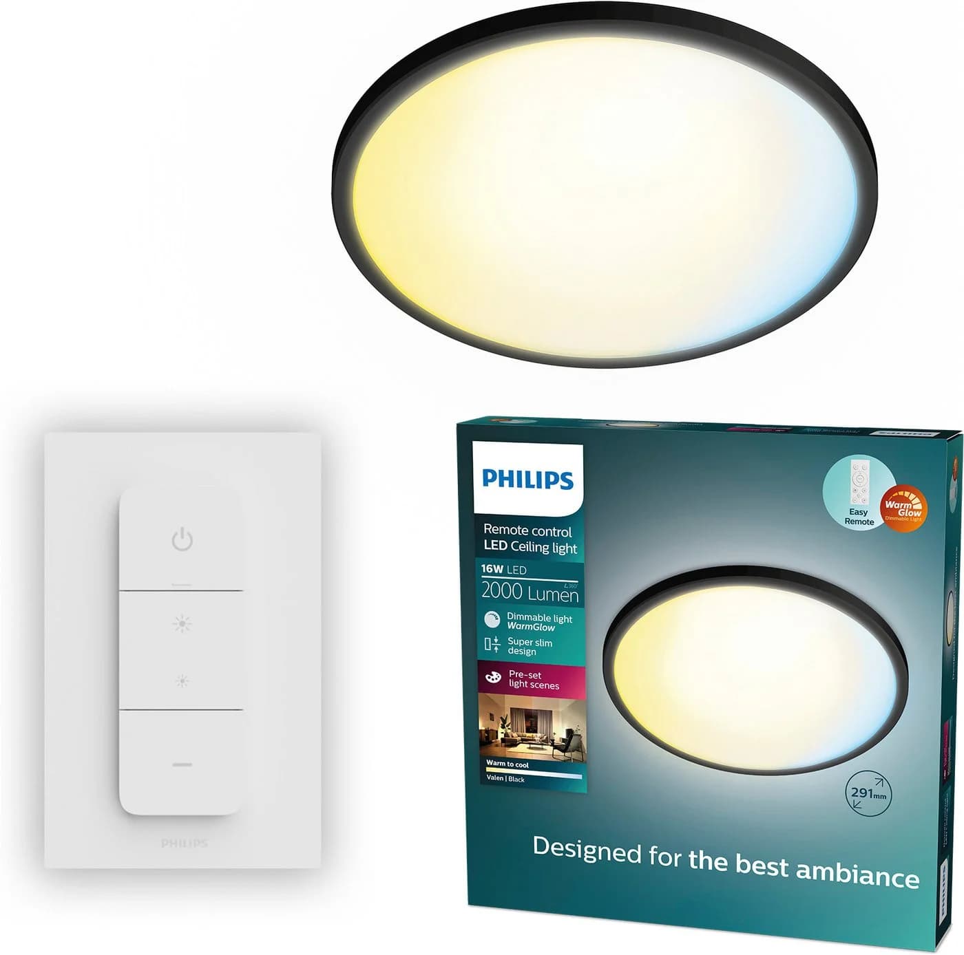 Philips LED Deckenleuchte Superslim All-in-one 22W Schwarz CCT Fernbedienung - Bild 2