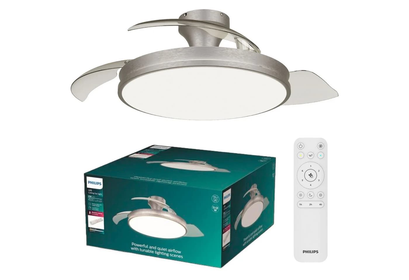 Philips Atlas LED Deckenleuchte mit Ventilator, einziehbare Rotorblätter, grau - Bild 2