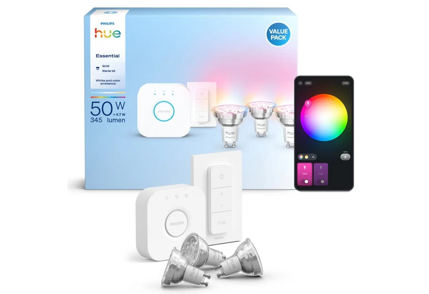 Philips Hue Essential Starter Kit 3x GU10 LED Bridge Dimmschalter - Bild 2