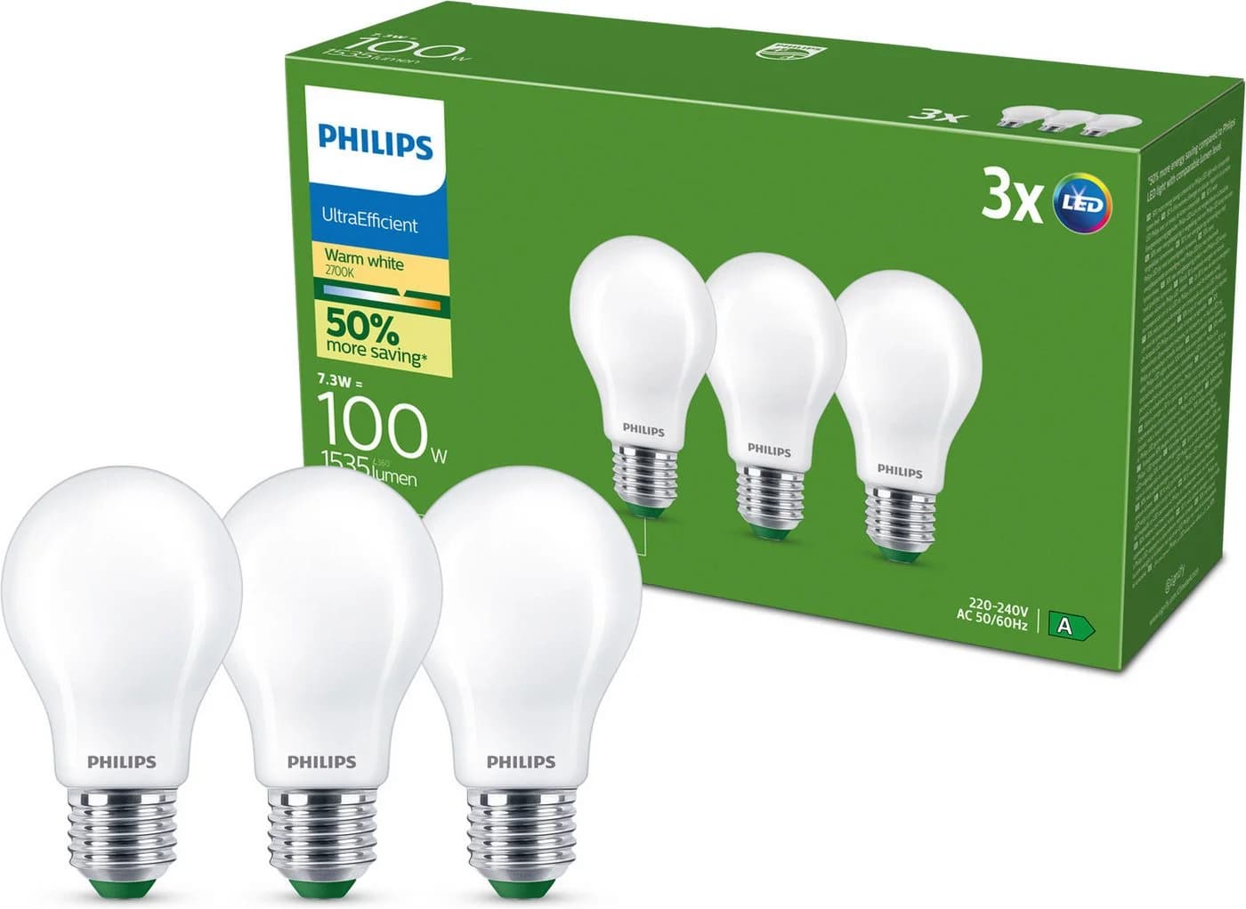 Philips LED-Leuchtmittel E27 3er-Pack Warmweiß Ultraeffizient - Bild 2