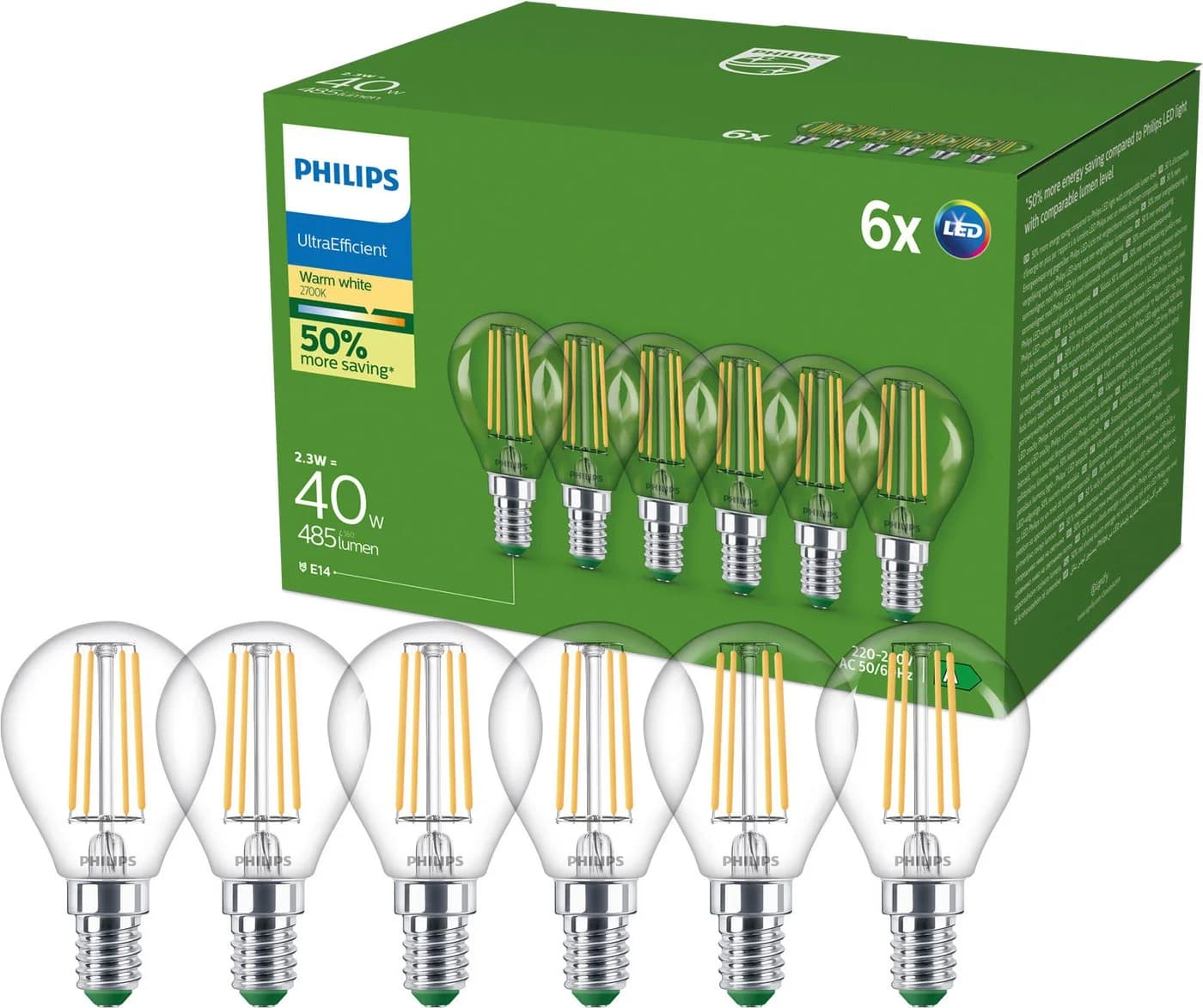 Philips LED-Leuchtmittel Ultraeffiziente E14 6er-Pack Warmweiß P45 - Bild 2