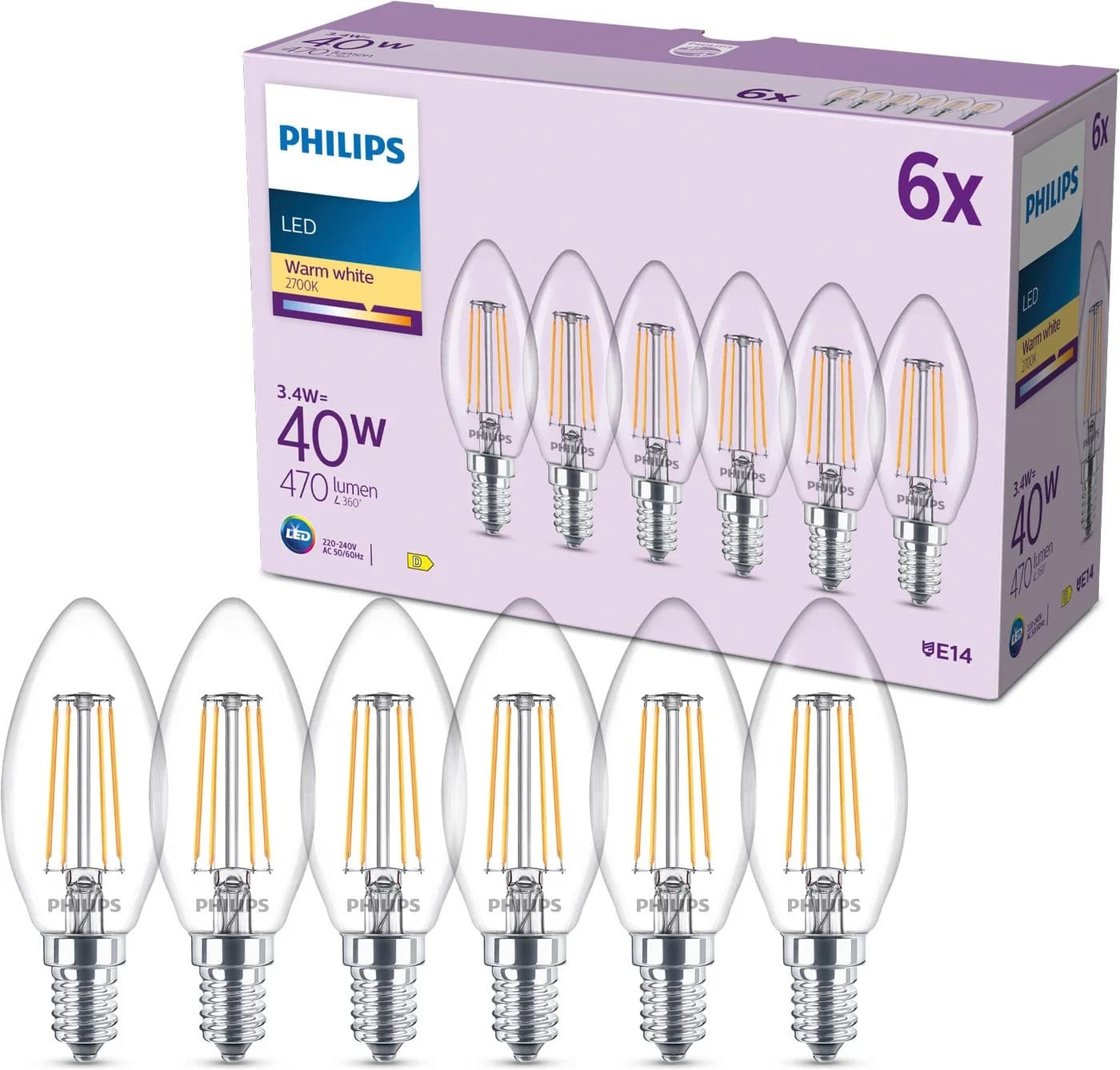 Philips LED-Leuchtmittel Kerzenform E14 6er-Pack Warmweiß - Bild 2