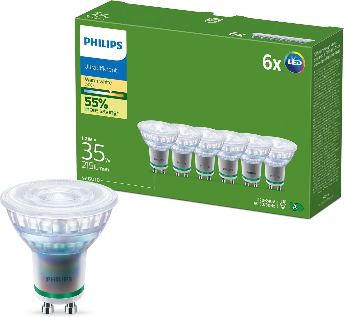 Philips LED GU10 Spot 50W Äquivalent 6er-Pack Warmweiß 2700K - Bild 2