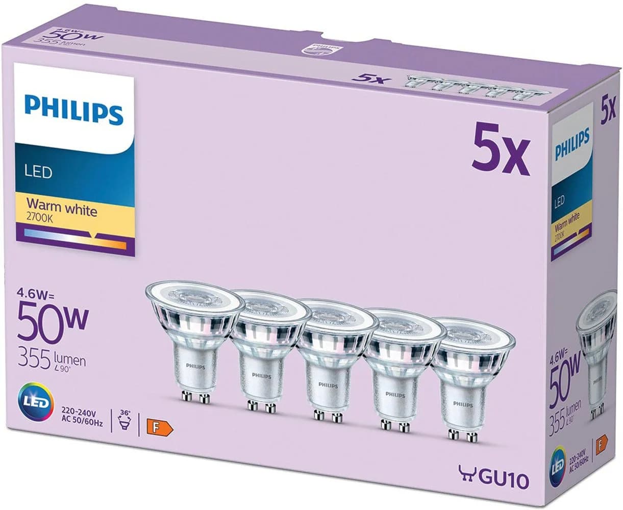 Philips LED Classic GU10 Lampe 5er Pack Warmweiß Nicht Dimmbar - Bild 2