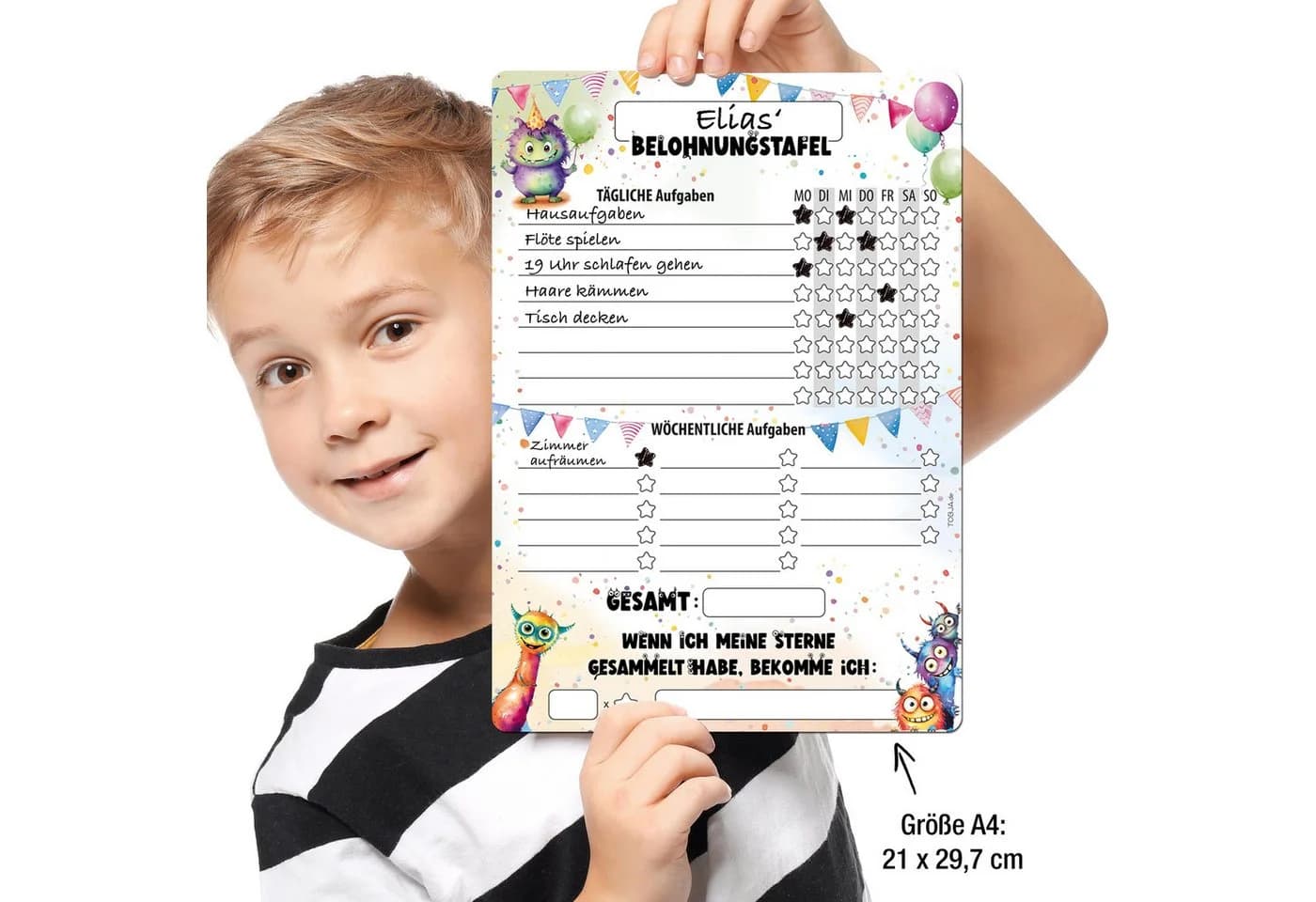 TOBJA Belohnungstafel Monster für Kinder, A4 magnetisch, Töpfchentraining und Alltagsroutinen im Monster Design - Bild 3