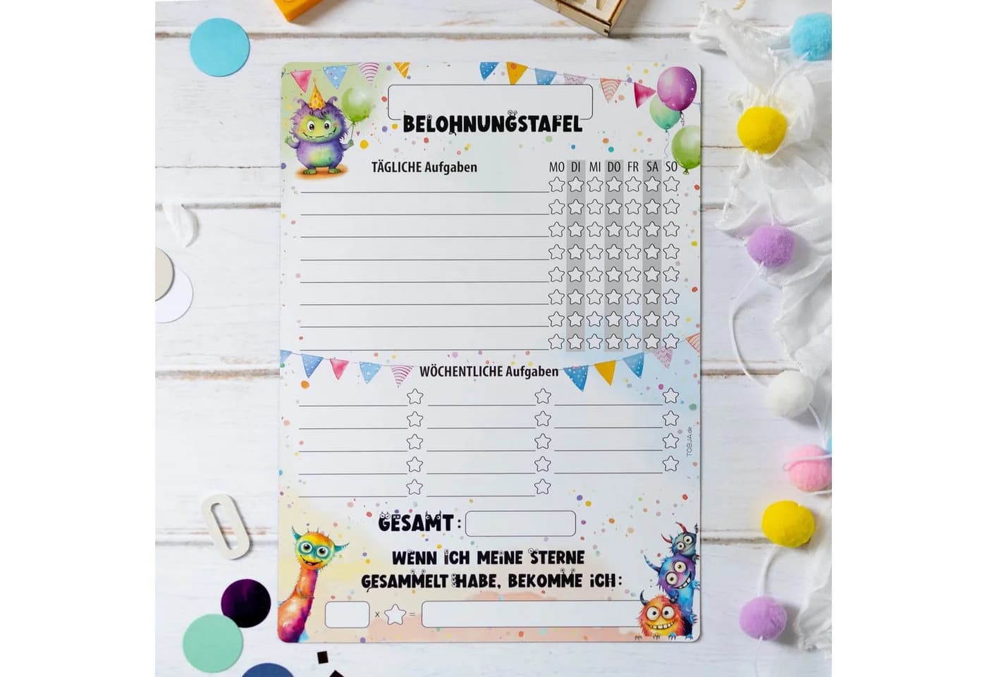 TOBJA Belohnungstafel Monster für Kinder, A4 magnetisch, Töpfchentraining und Alltagsroutinen im Monster Design - Bild 4
