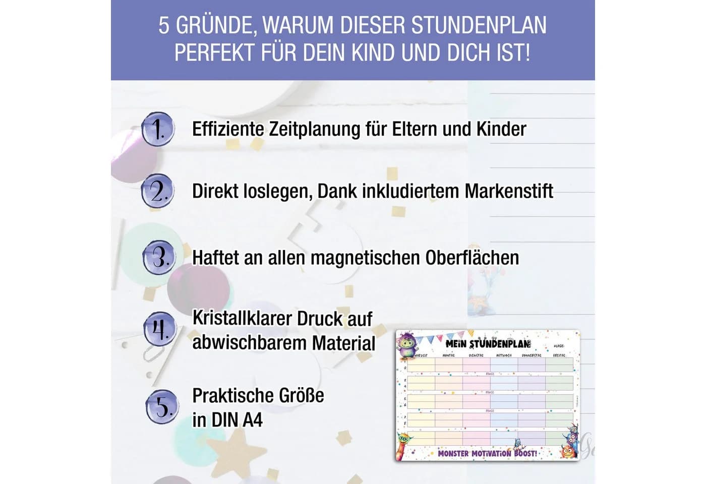 TOBJA Magnetischer Stundenplan Monster Design inkl. Stift