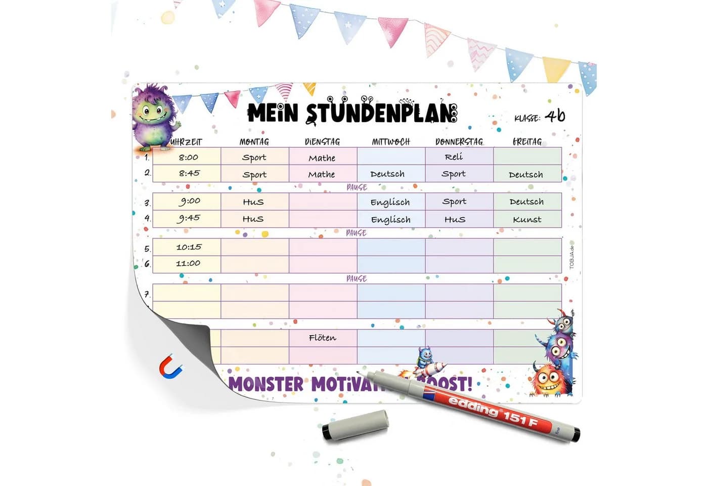 TOBJA Magnetischer Stundenplan Monster Design inkl. Stift - Bild 2