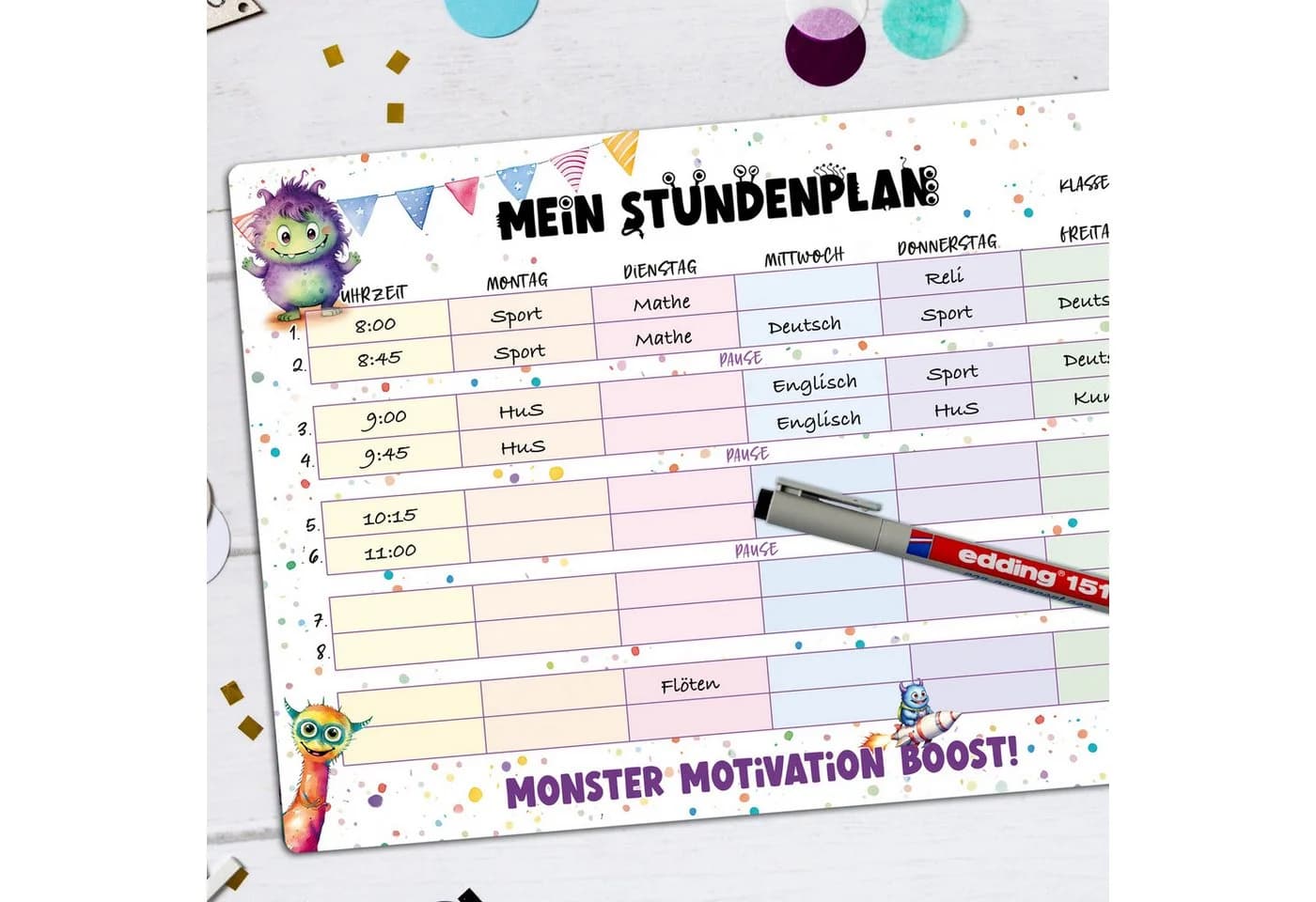 TOBJA Magnetischer Stundenplan Monster Design inkl. Stift - Bild 4