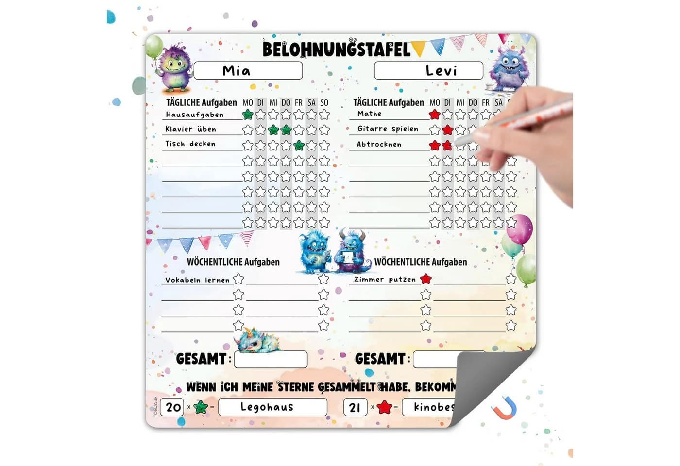 TOBJA Magnettafel Monster Bunt/Weiß 30x30 cm - Bild 2
