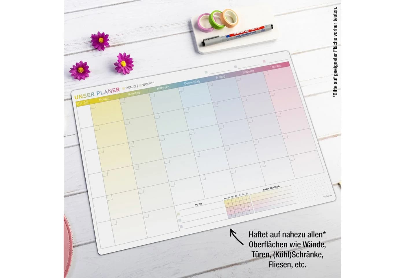 TOBJA Wandtafel A3 selbsthaftender Monatsplaner abwischbar Weiss - Bild 5