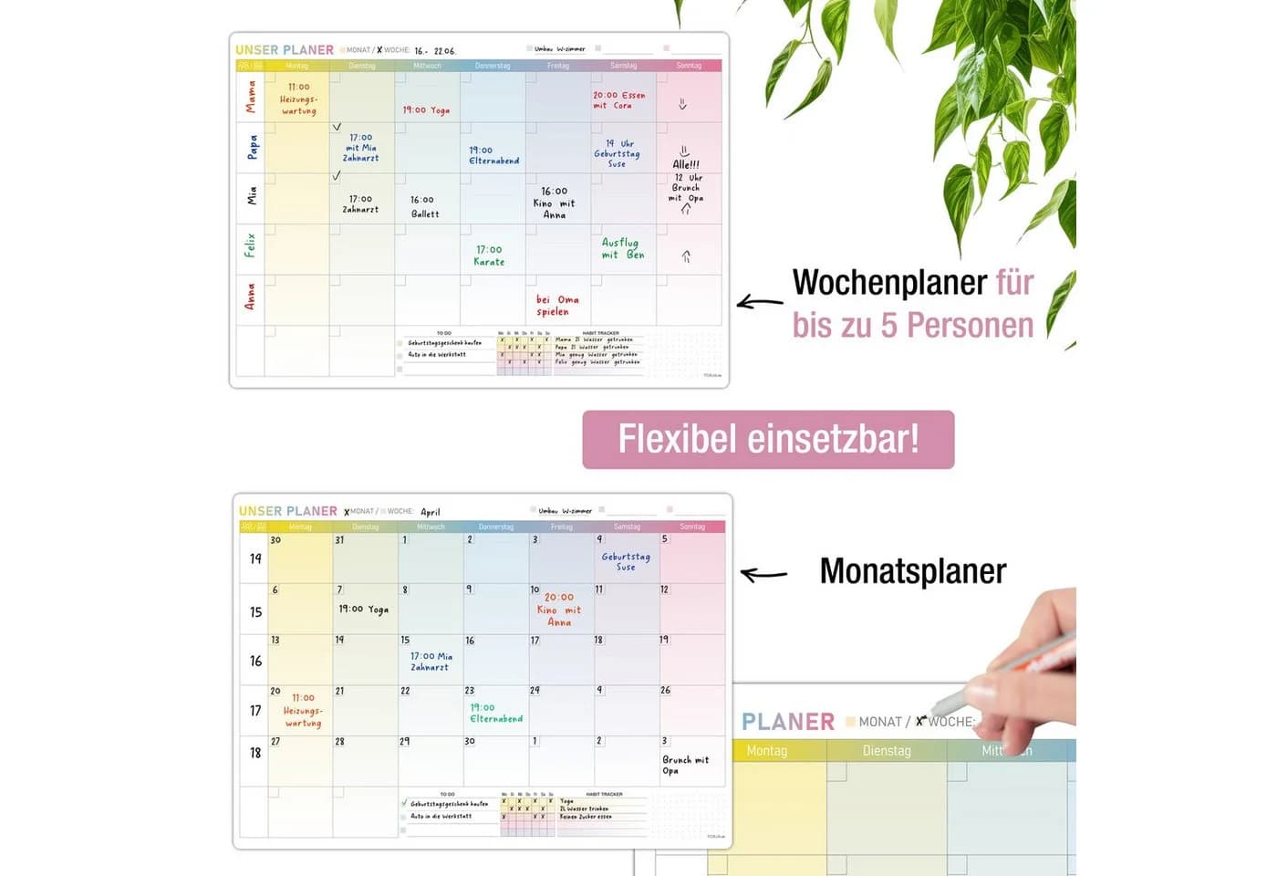 TOBJA Wandtafel A3 selbsthaftender Monatsplaner abwischbar inkl. Stifte - Bild 4
