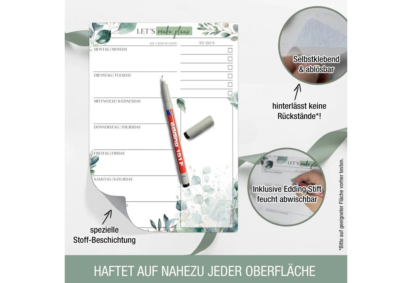 TOBJA Memoboard Menüplaner Woche abwischbar inkl. Stift - Bild 3