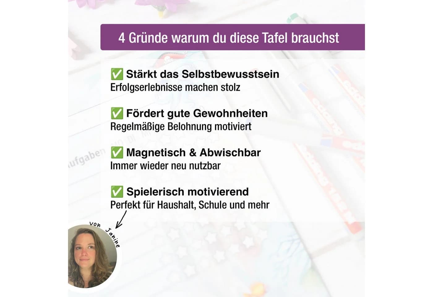 TOBJA Magnetische Belohnungstafel XL Meerjungfrau mit 4 Stiften