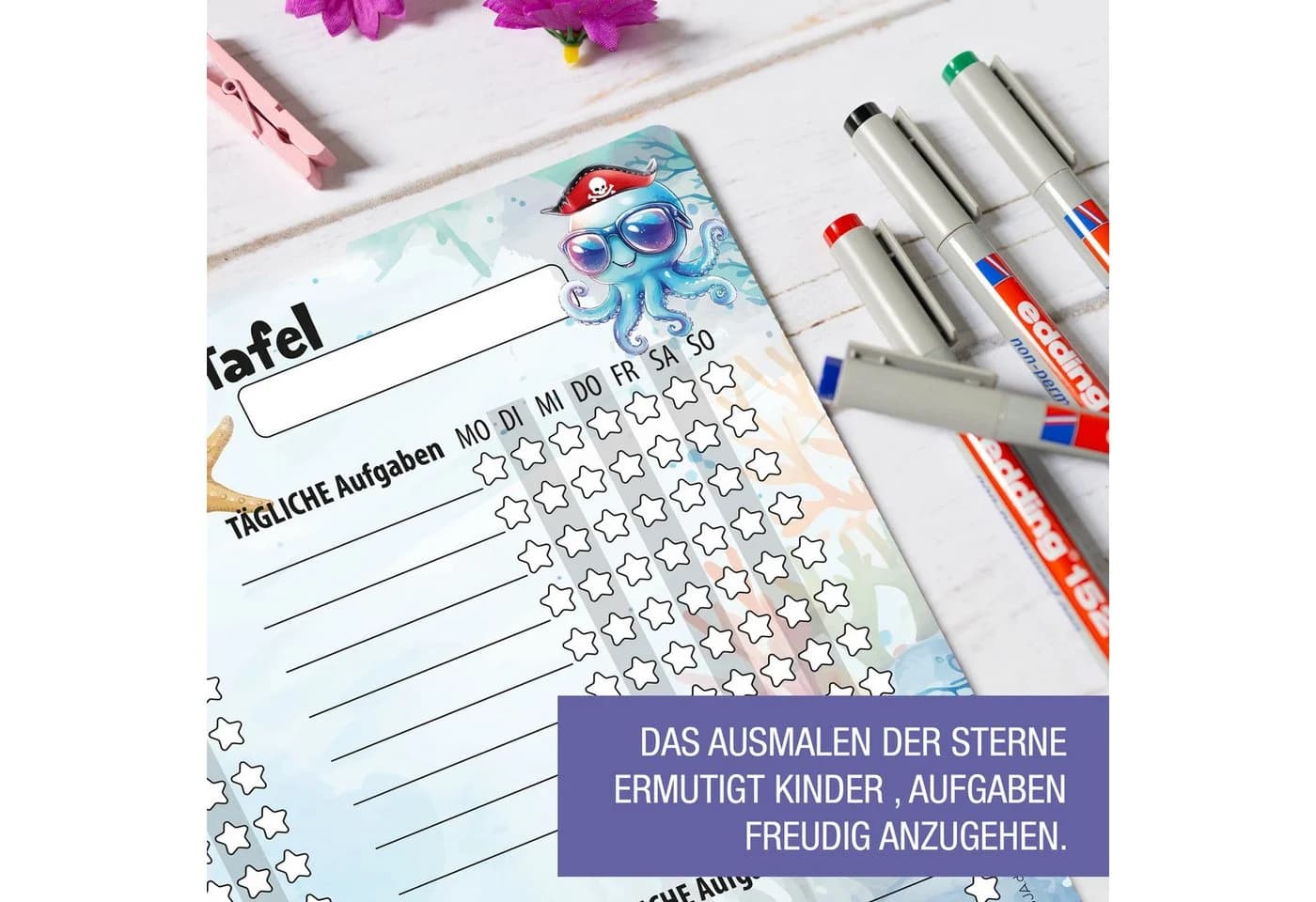 TOBJA Magnetische Belohnungstafel XL Meerjungfrau mit 4 Stiften - Bild 5