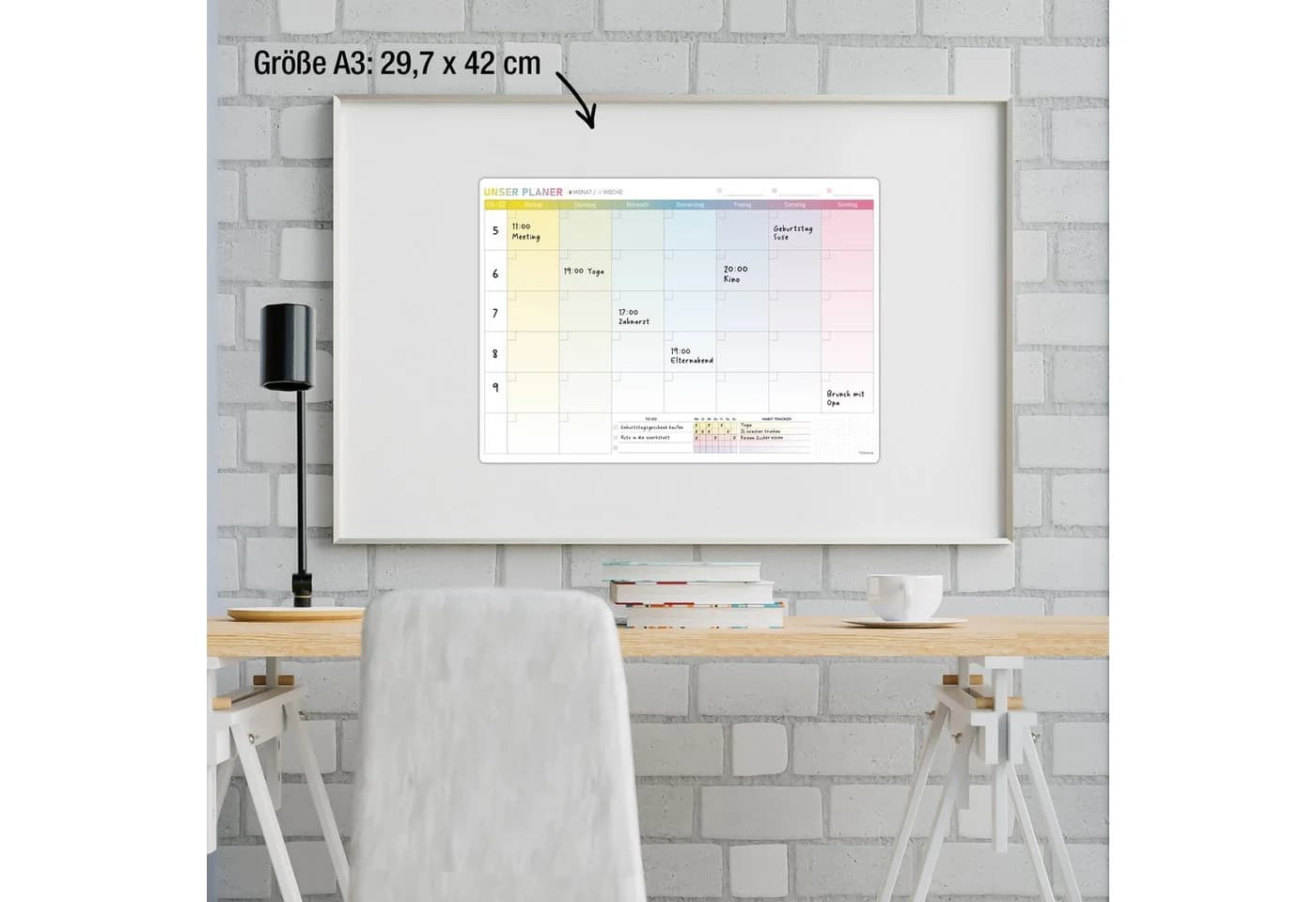 TOBJA Wandtafel Monatsplaner A3 selbsthaftend abwischbar inkl. Stift - Bild 3