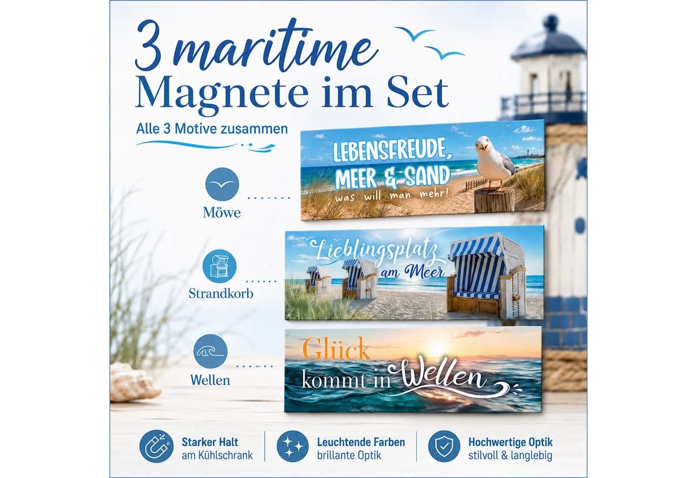 TOBJA Tischkalender Deko-Magnete 3er Set Meer