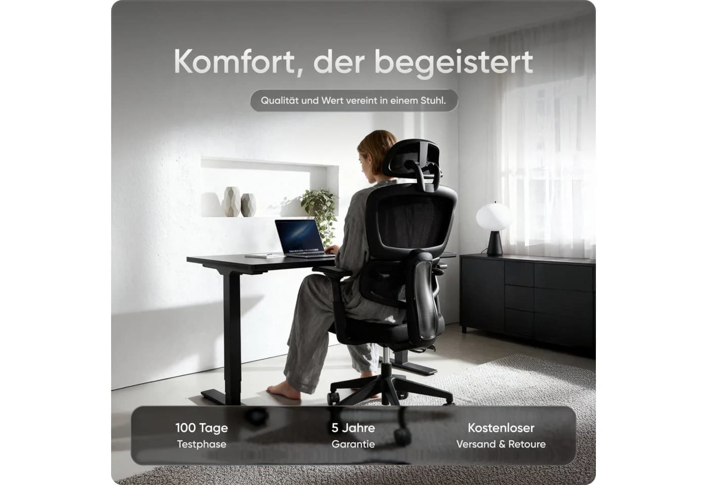 DESKSPACE Bürostuhl Move Ergonomisch Schwarz 3-Stufen Neigung - Bild 2