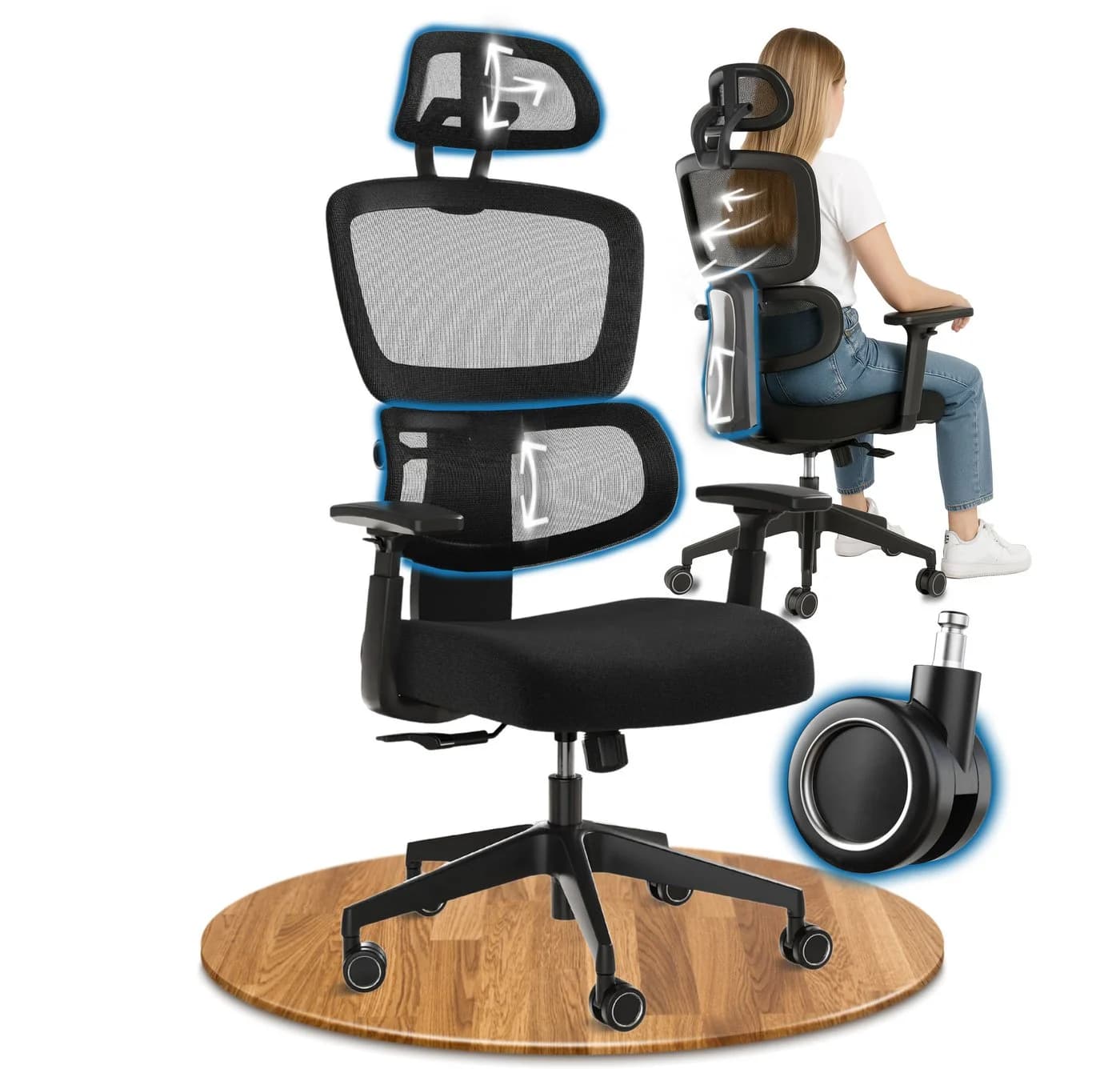 DESKSPACE Bürostuhl Move Ergonomisch Schwarz 3-Stufen Neigung - Bild 3