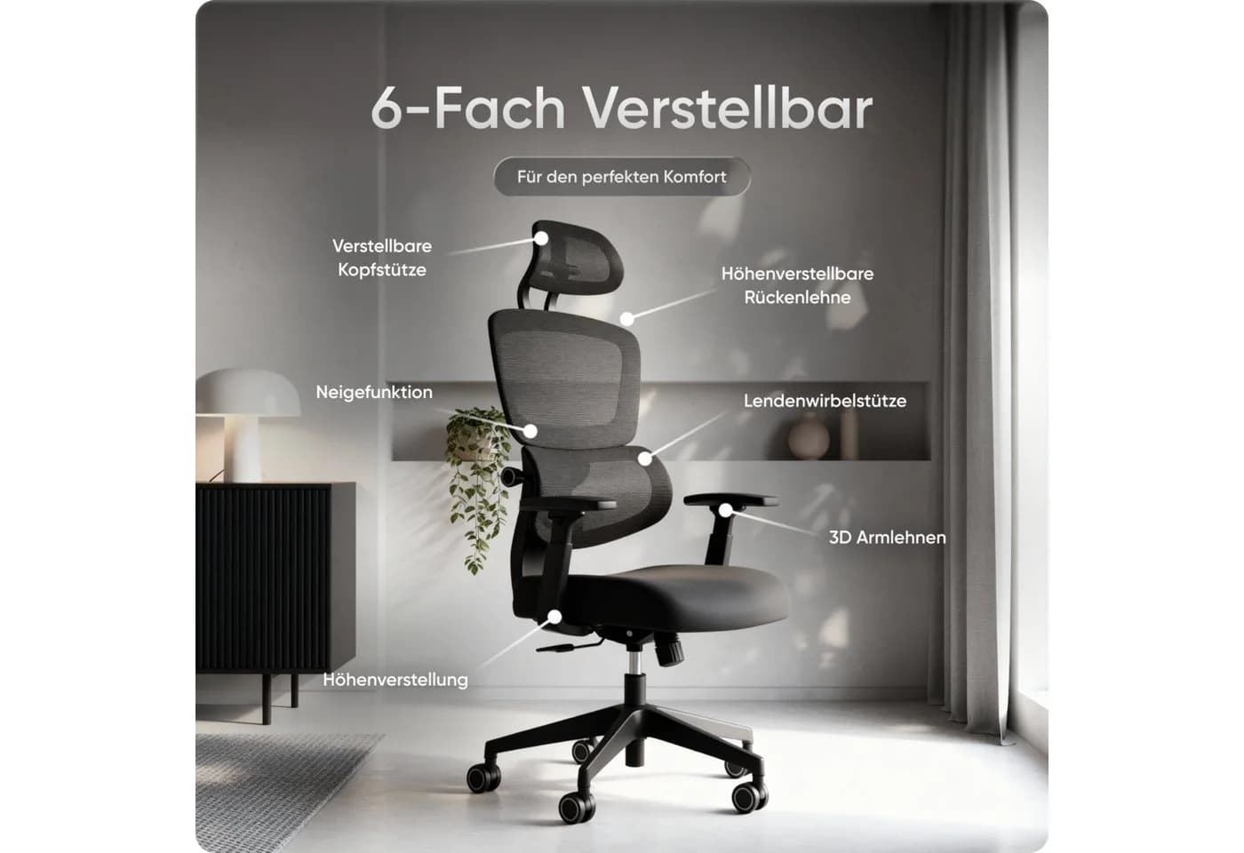 DESKSPACE Bürostuhl Move Ergonomisch Schwarz 3-Stufen Neigung - Bild 4