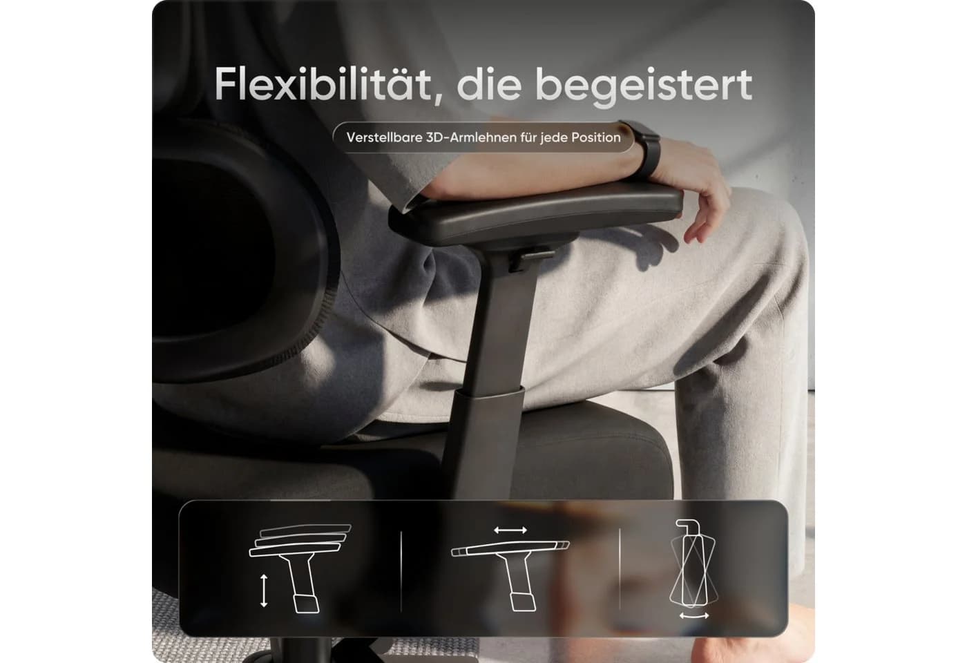 DESKSPACE Bürostuhl Move Ergonomisch Schwarz 3-Stufen Neigung - Bild 5