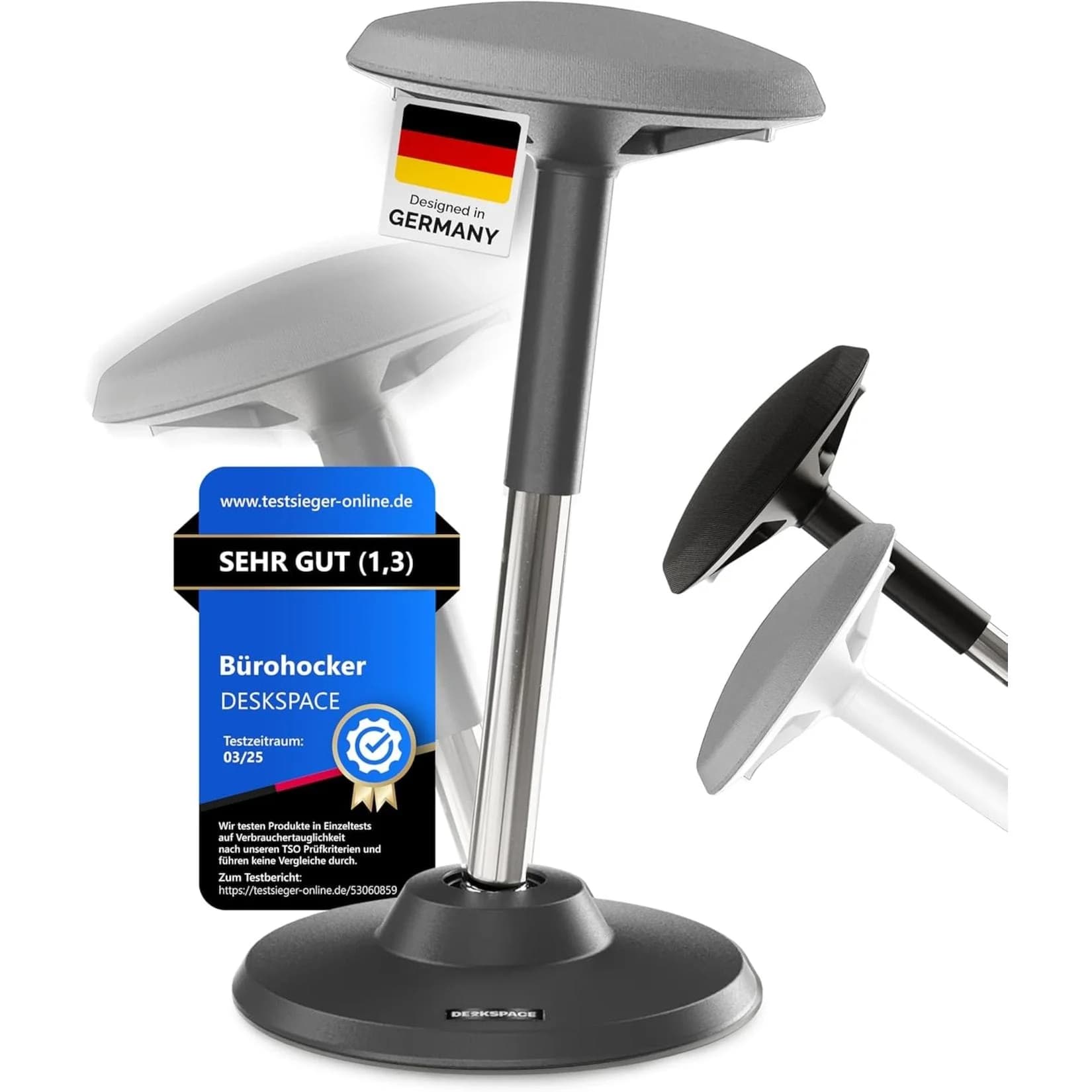 DESKSPACE Drehhocker Motion Ergonomischer Stehhocker Grau Höhenverstellbar