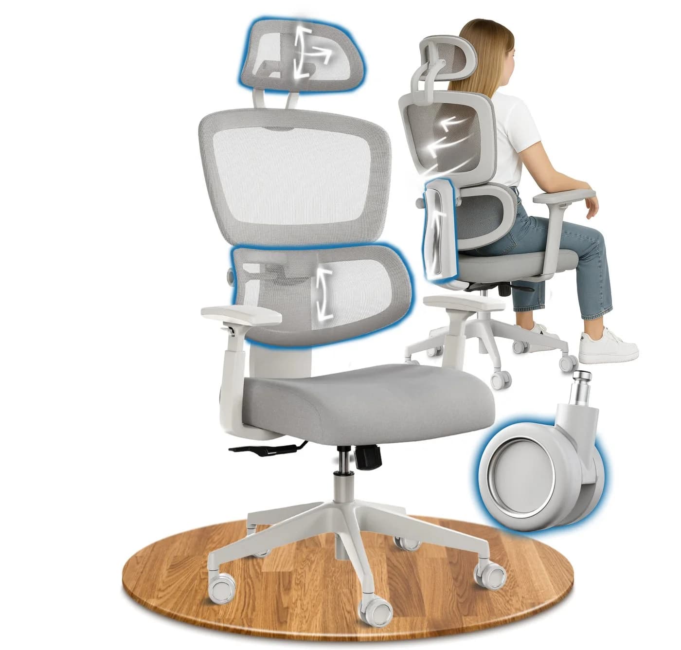 DESKSPACE Bürostuhl Move Ergonomischer Bürostuhl 3-stufige Neigung 150kg Intelligente Lordosenstütze - Bild 3