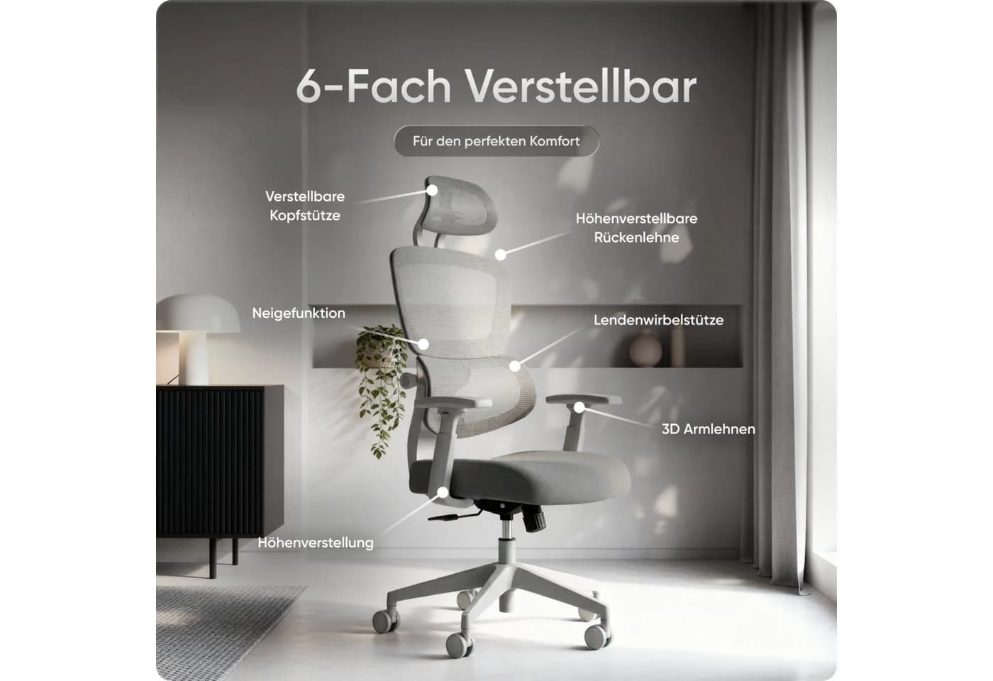 DESKSPACE Bürostuhl Move Ergonomischer Bürostuhl 3-stufige Neigung 150kg Intelligente Lordosenstütze - Bild 4