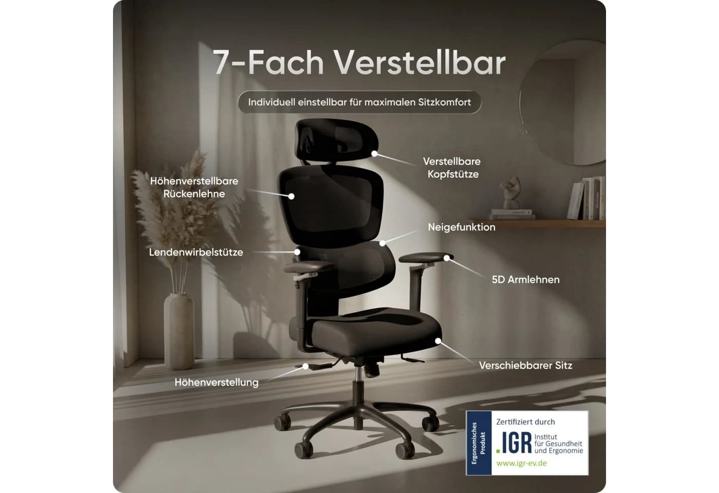 DESKSPACE Move Pro Bürostuhl Netzrücken 3D-Armlehnen Ergonomisch - Bild 4