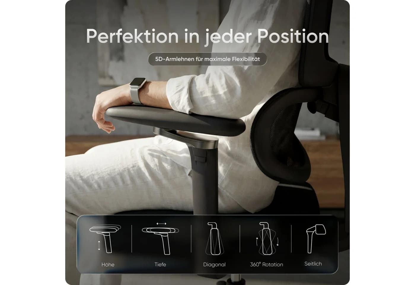 DESKSPACE Move Pro Bürostuhl Netzrücken 3D-Armlehnen Ergonomisch - Bild 5