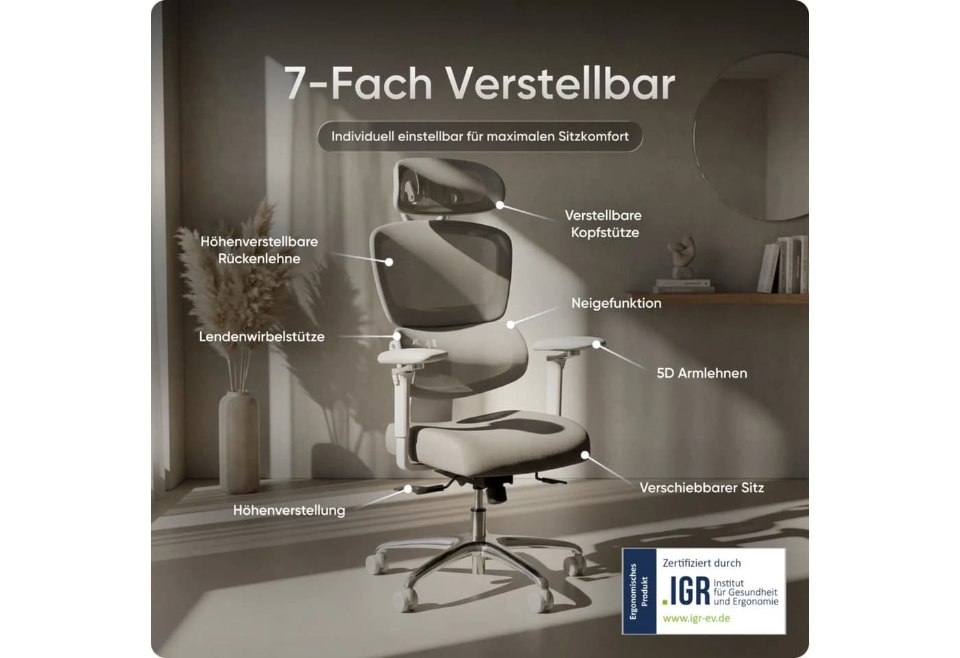 DESKSPACE Move Pro Bürostuhl Ergonomisch Netzrücken 3D-Armlehnen - Bild 4