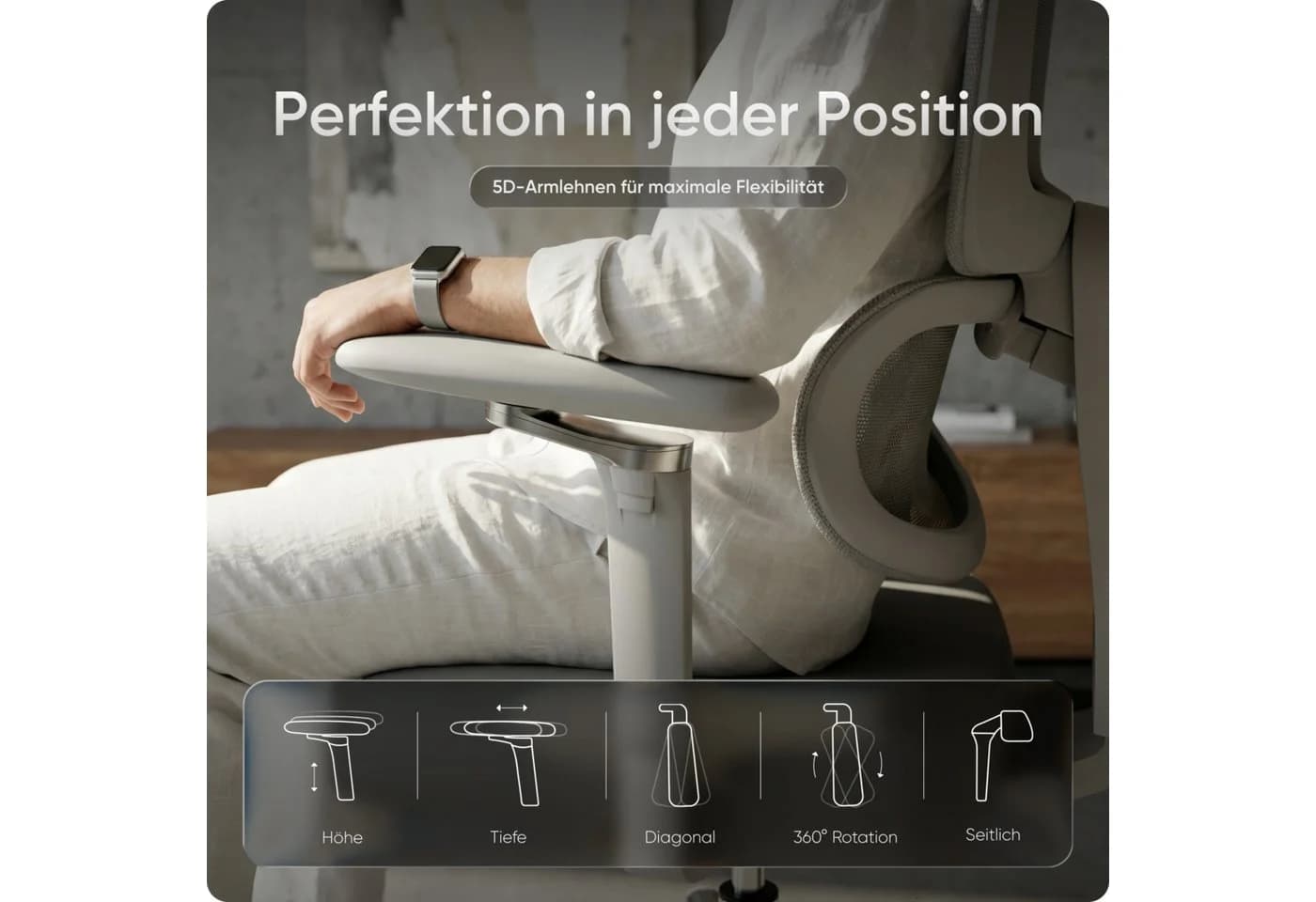 DESKSPACE Move Pro Bürostuhl Ergonomisch Netzrücken 3D-Armlehnen - Bild 5