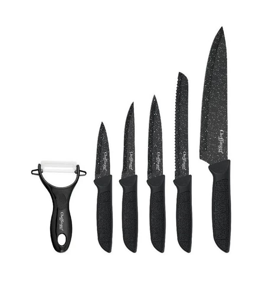 Cheffinger Messer-Set 6-tlg. Schwarz Edelstahl mit Schäler - Bild 2
