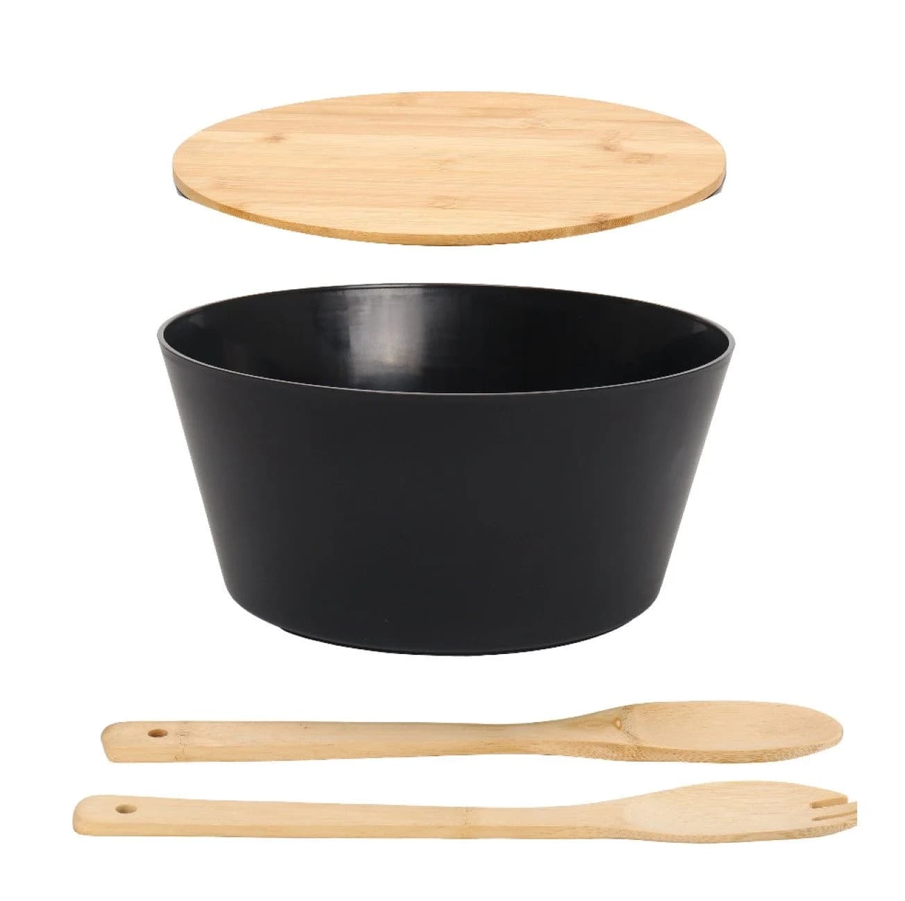 Cheffinger Bambus Salatschüssel Set 4-tlg. mit Besteck & Deckel