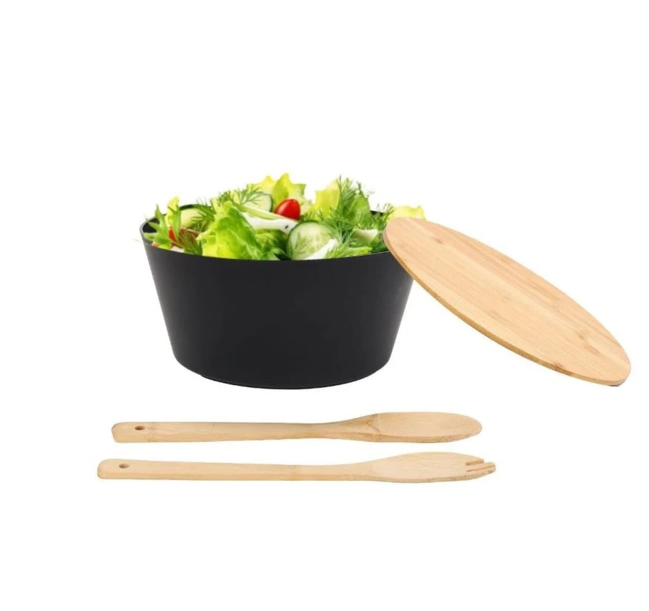 Cheffinger Bambus Salatschüssel Set 4-tlg. mit Besteck & Deckel - Bild 2