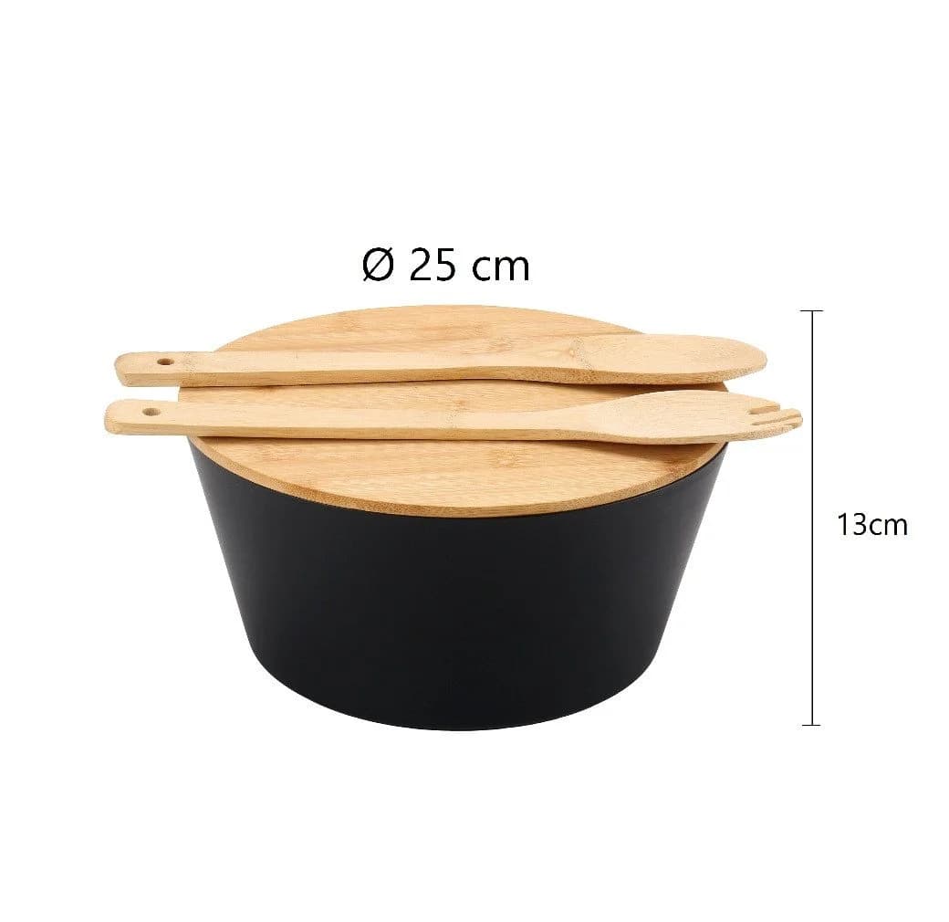 Cheffinger Bambus Salatschüssel Set 4-tlg. mit Besteck & Deckel - Bild 3