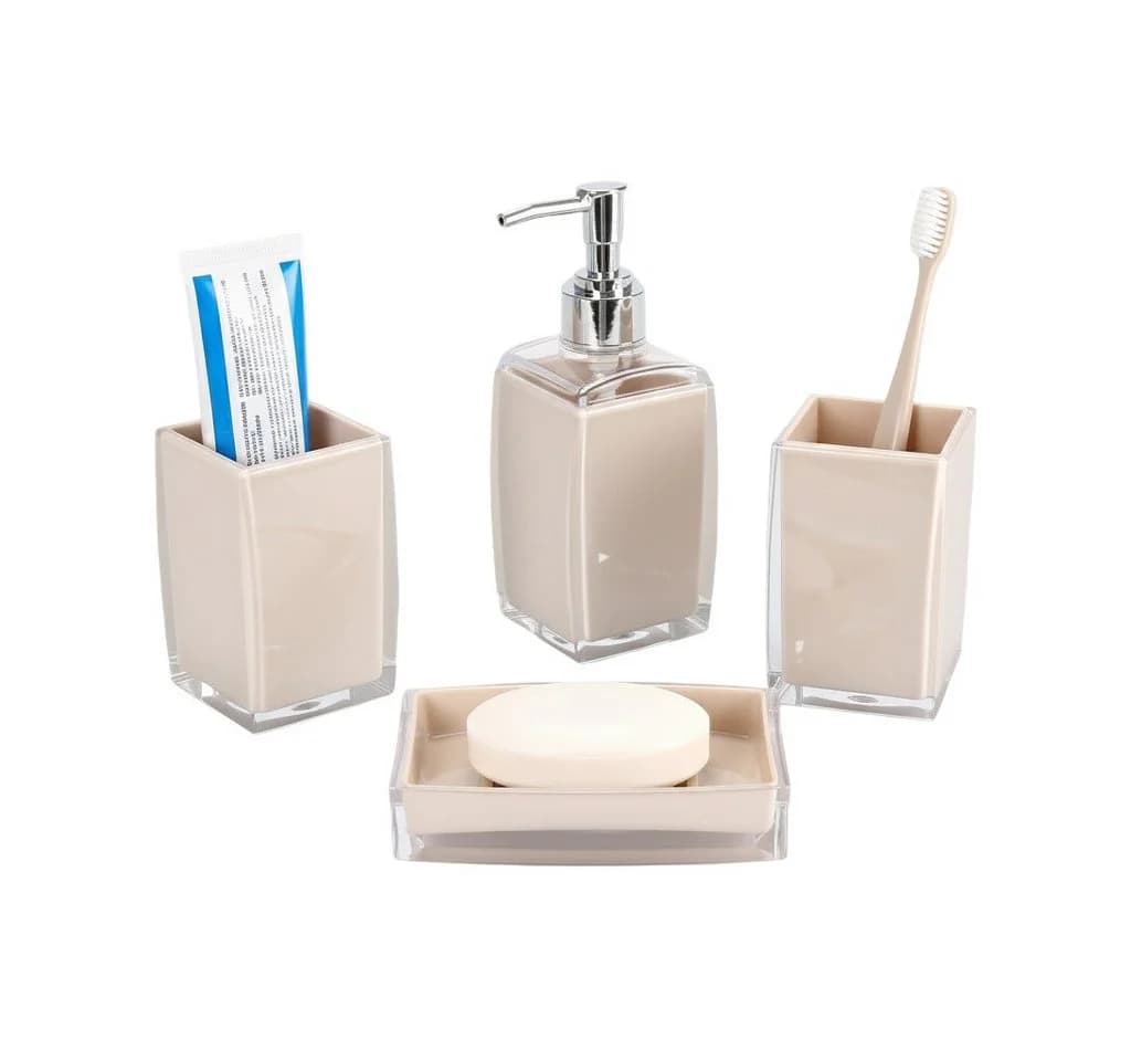Cheffinger Badaccessoire-Set Seifenspender Zahnbürstenhalter Beige - Bild 2