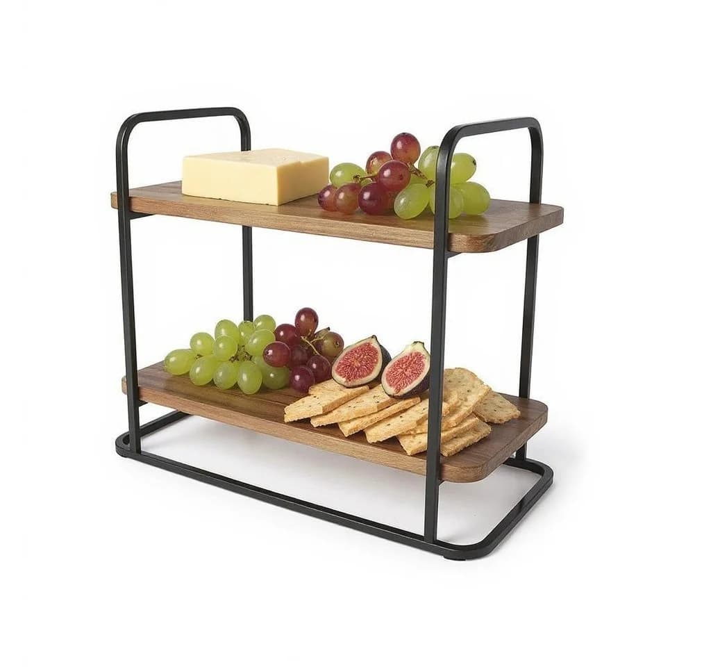 Cheffinger 2-stöckiges Servierregal Holz Metall Braun - Bild 2