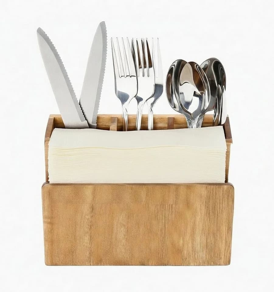 Cheffinger Besteckhalter Organizer aus Akazienholz mit 4 Fächern - Bild 2