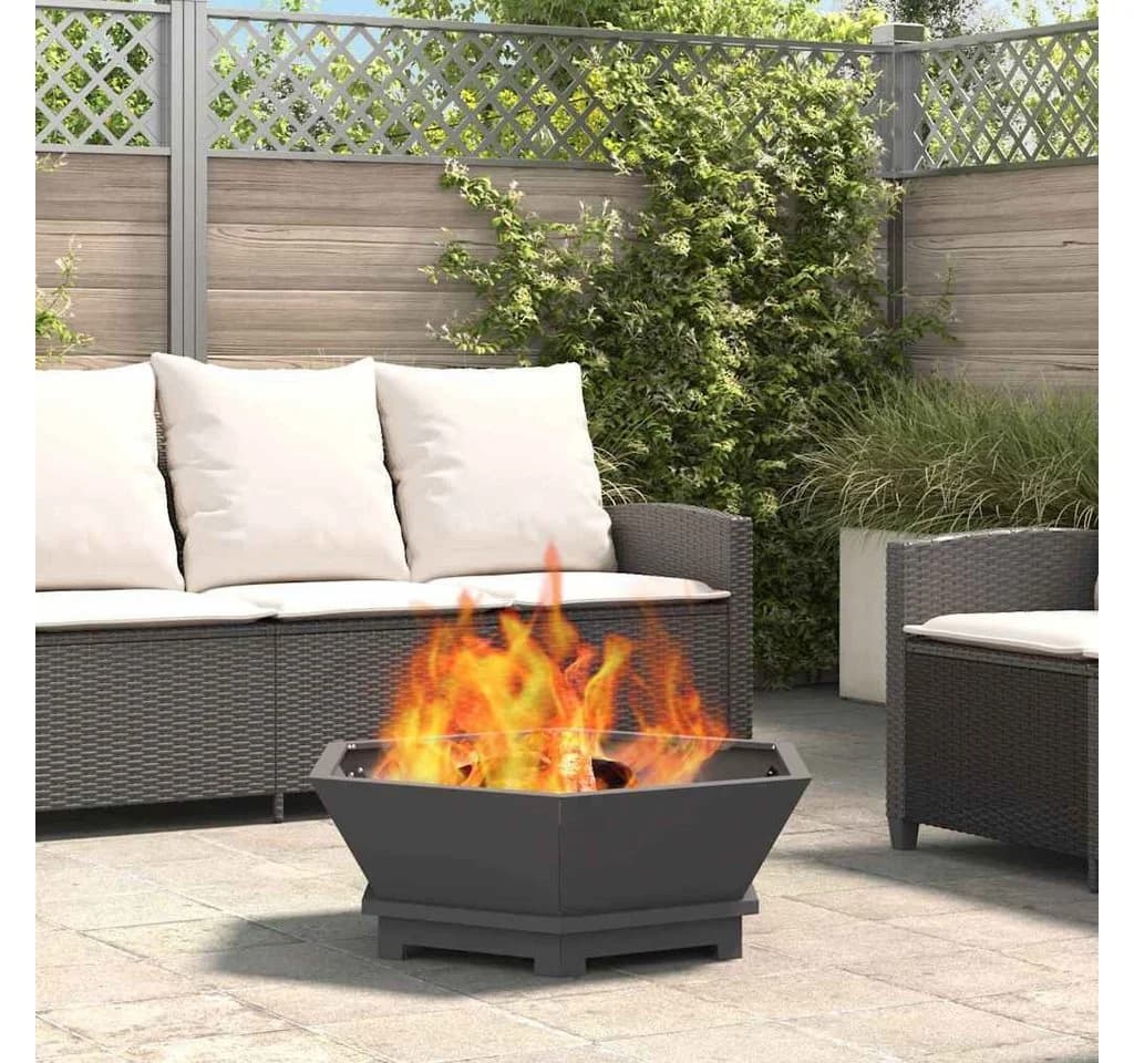 vidaXL Feuerstelle Schwarz Wetterfeststahl Modern