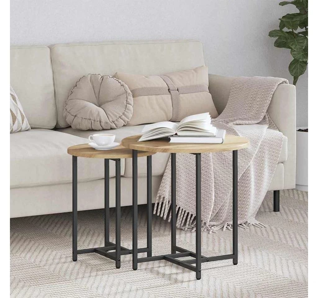 vidaXL Beistelltisch-Set 2-tlg. Artisan Eiche Schwarz Metall