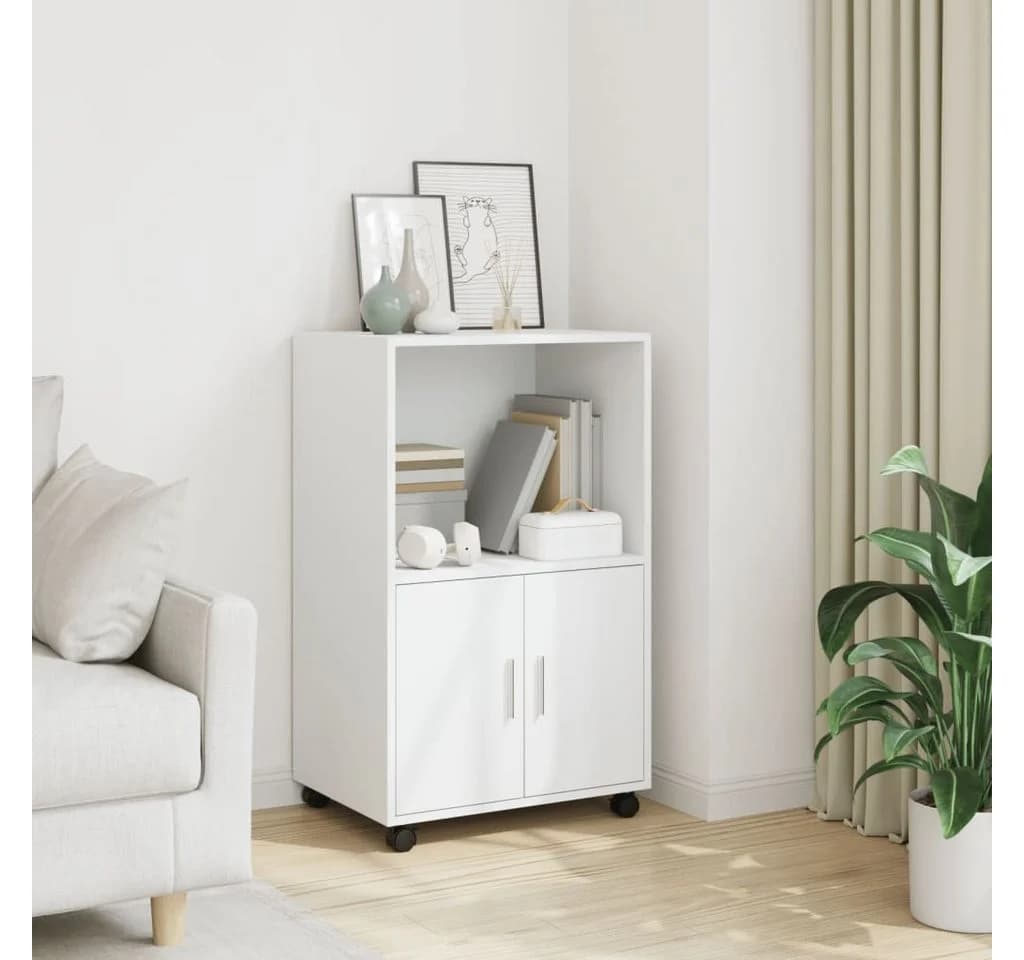 vidaXL Rollschrank Weiß Holzwerkstoff mit Lenkrollen