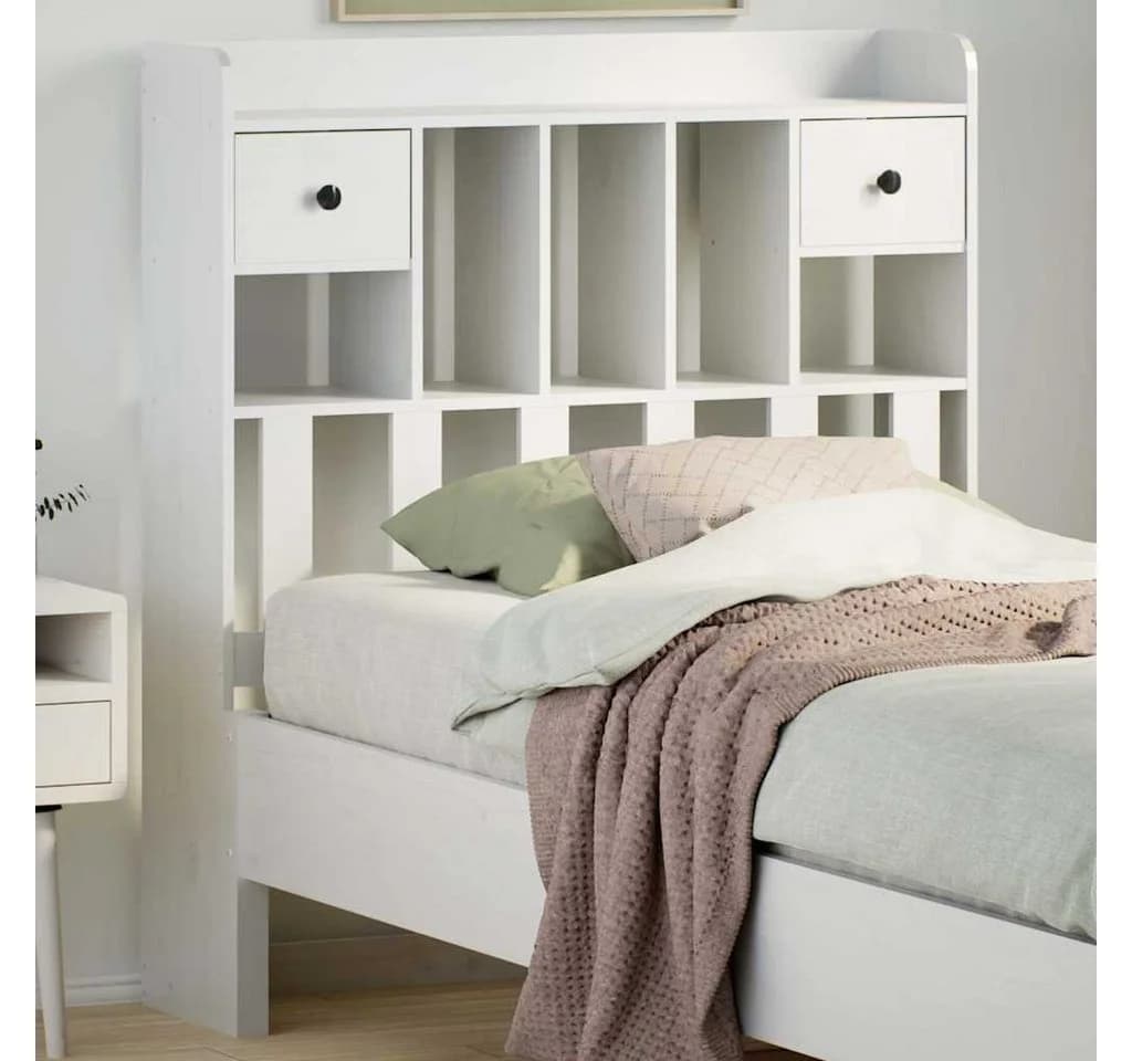 vidaXL Bett Kopfteil Weiß 90 cm Massivholz Kiefer mit Stauraum
