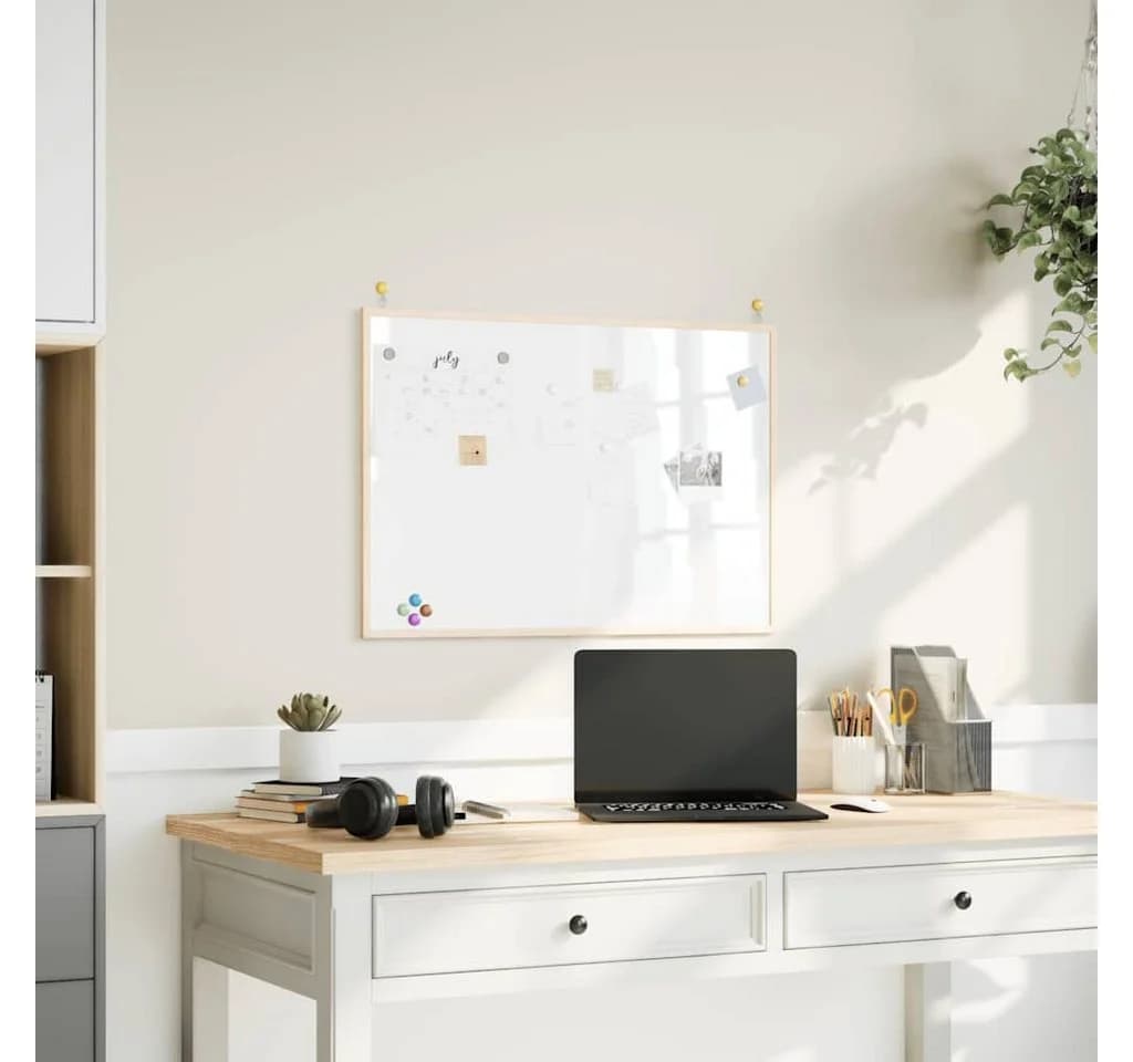 vidaXL Magnetisches Whiteboard mit Kiefernholzrahmen Weiß