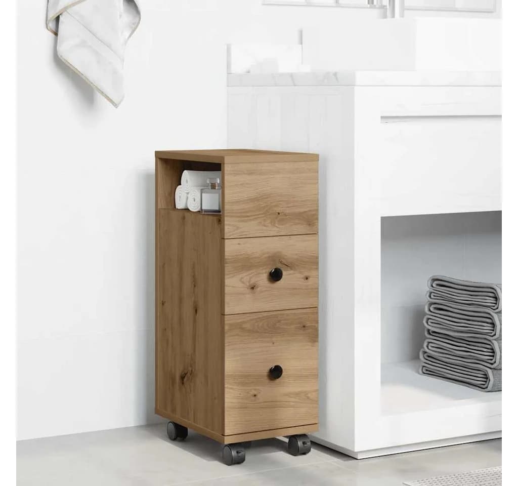 vidaXL Badschrank Schmal mit Rollen Artisan-Eiche Holzwerkstoff