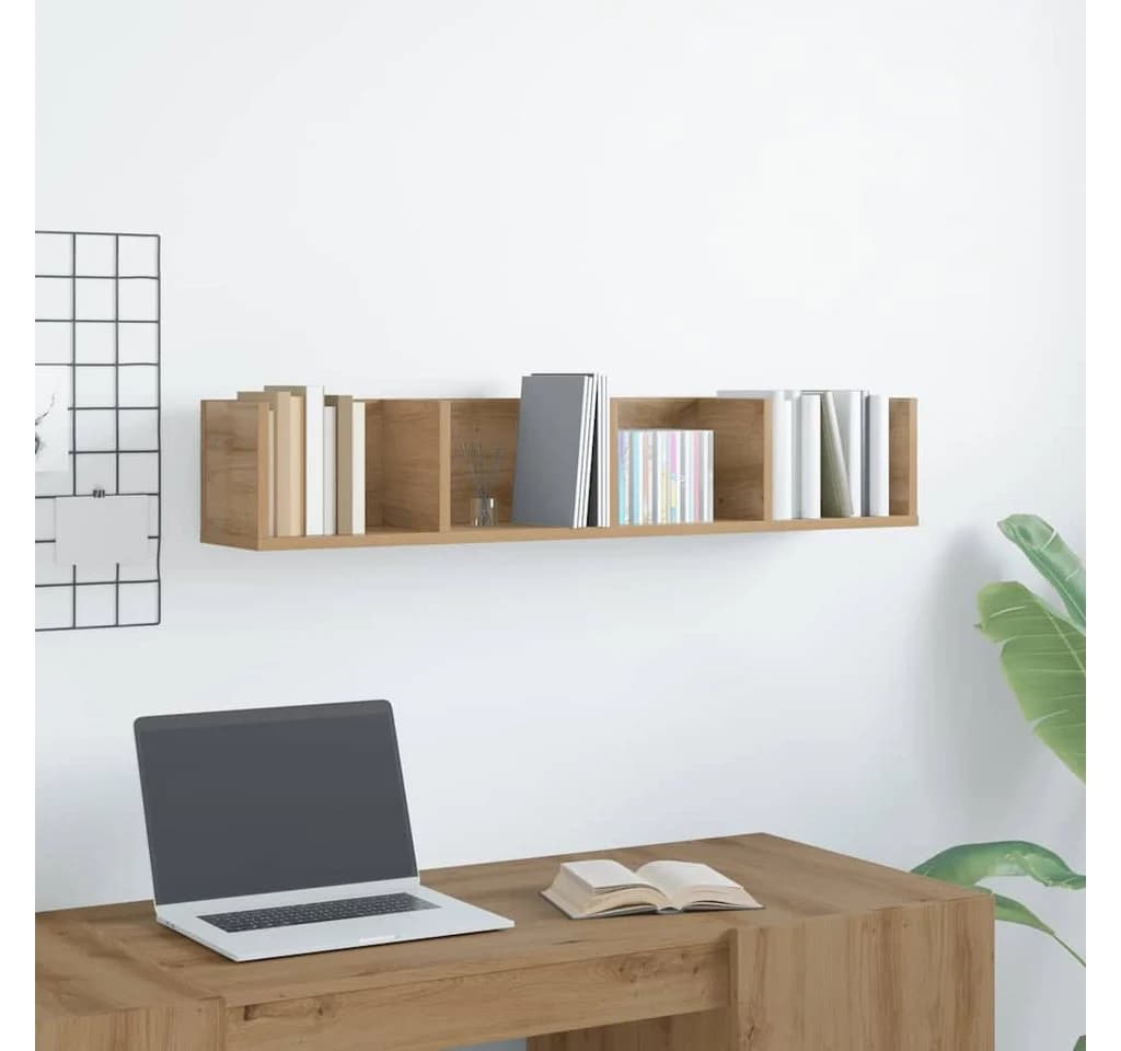 vidaXL CD-Wandregal Artisan-Eiche 4 Ablagefächer Wandmontage